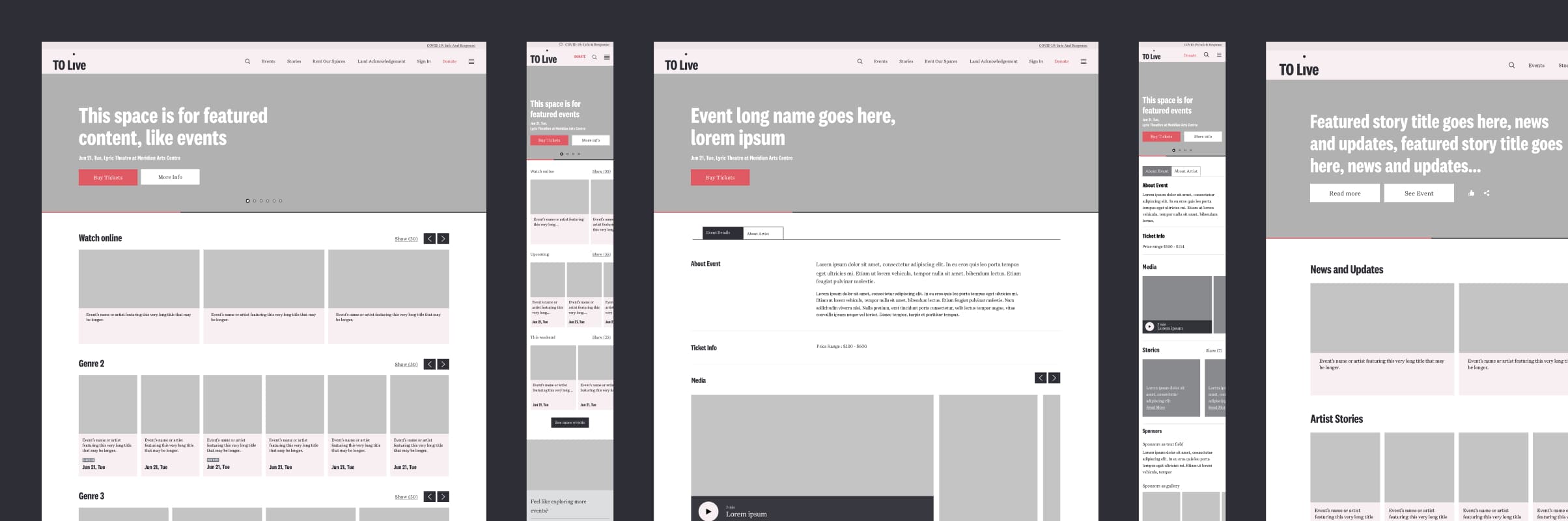 TO Live wireframe phase screens
