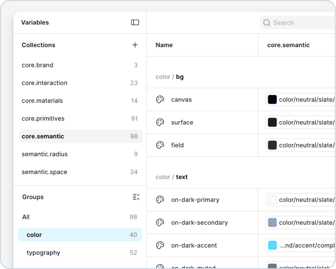Semantic token collections and variable structure in Figma